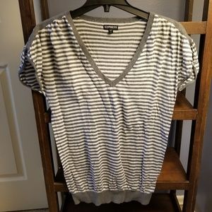 EXPRESS Striped Grey/white Short Sleeve Top